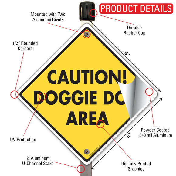 Caution! Doggie Doo Area Signs or Sticker
