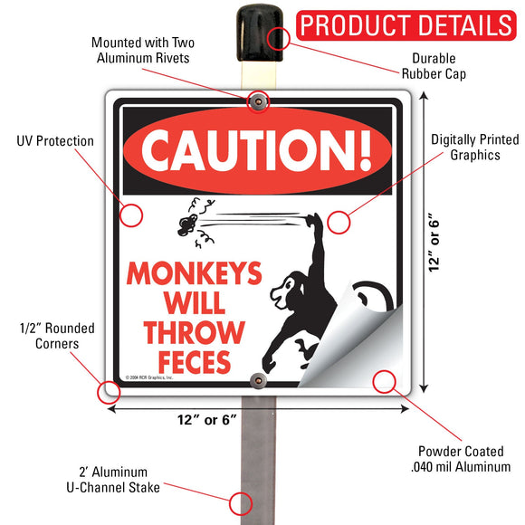 Caution! Monkeys Will Throw Feces Signs or Sticker