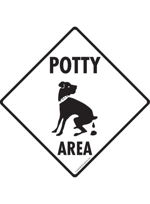 Potty Area with Dog Pooping Exterior Aluminum Dog Pooping Sign or Vinyl Sticker
