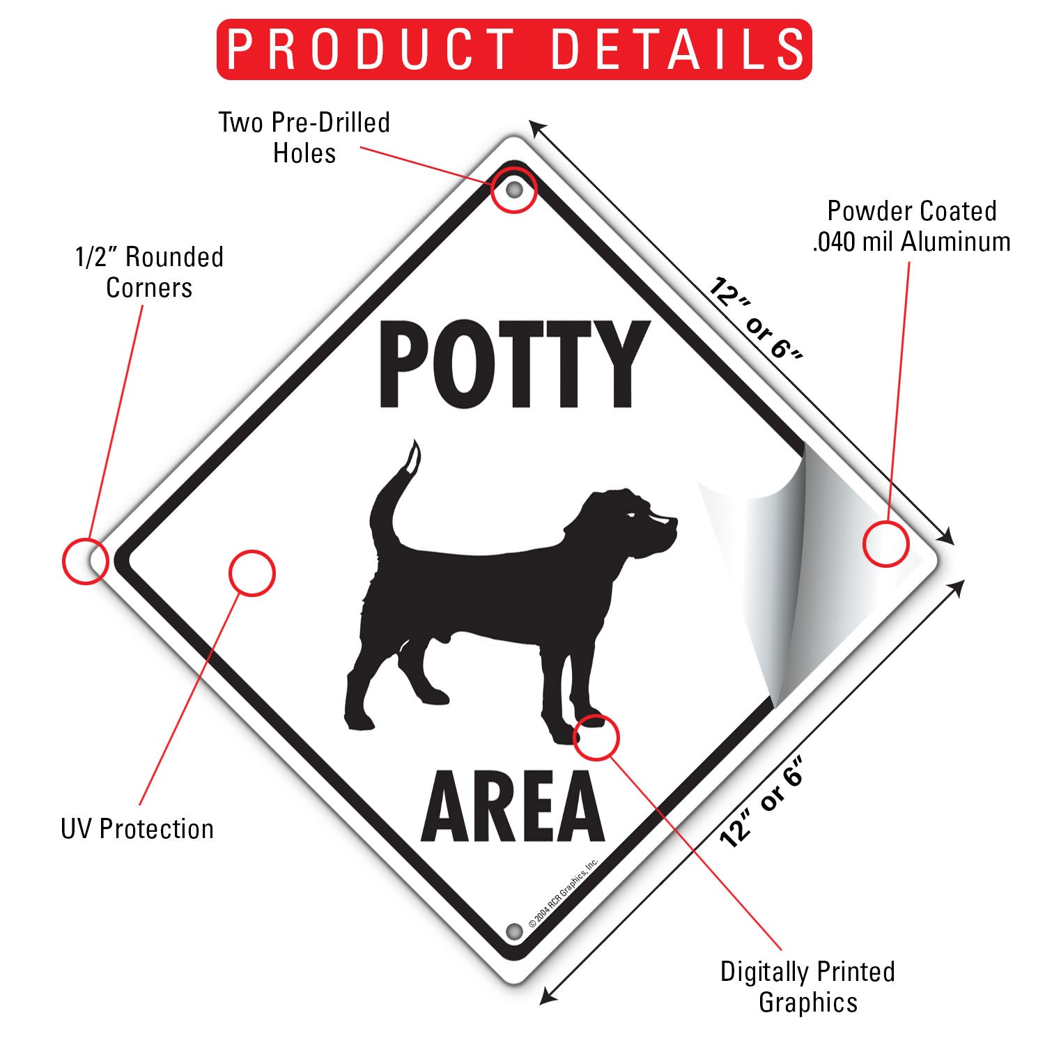 Potty Area with Dog Standing Signs or Sticker