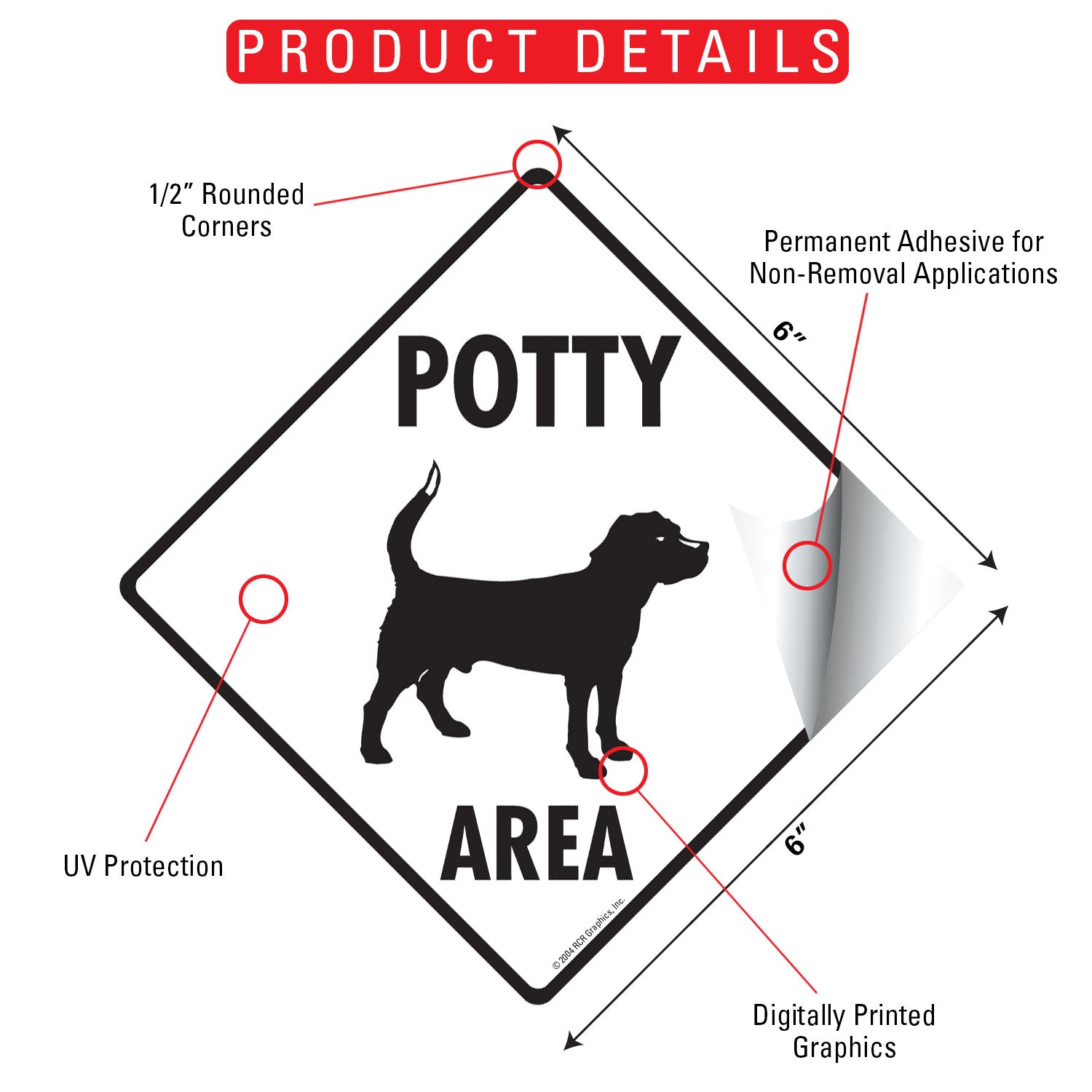 Potty Area with Dog Standing Signs or Sticker - 0