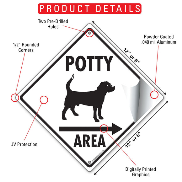 Potty Area with Dog Standing and Right Arrow Signs or Sticker