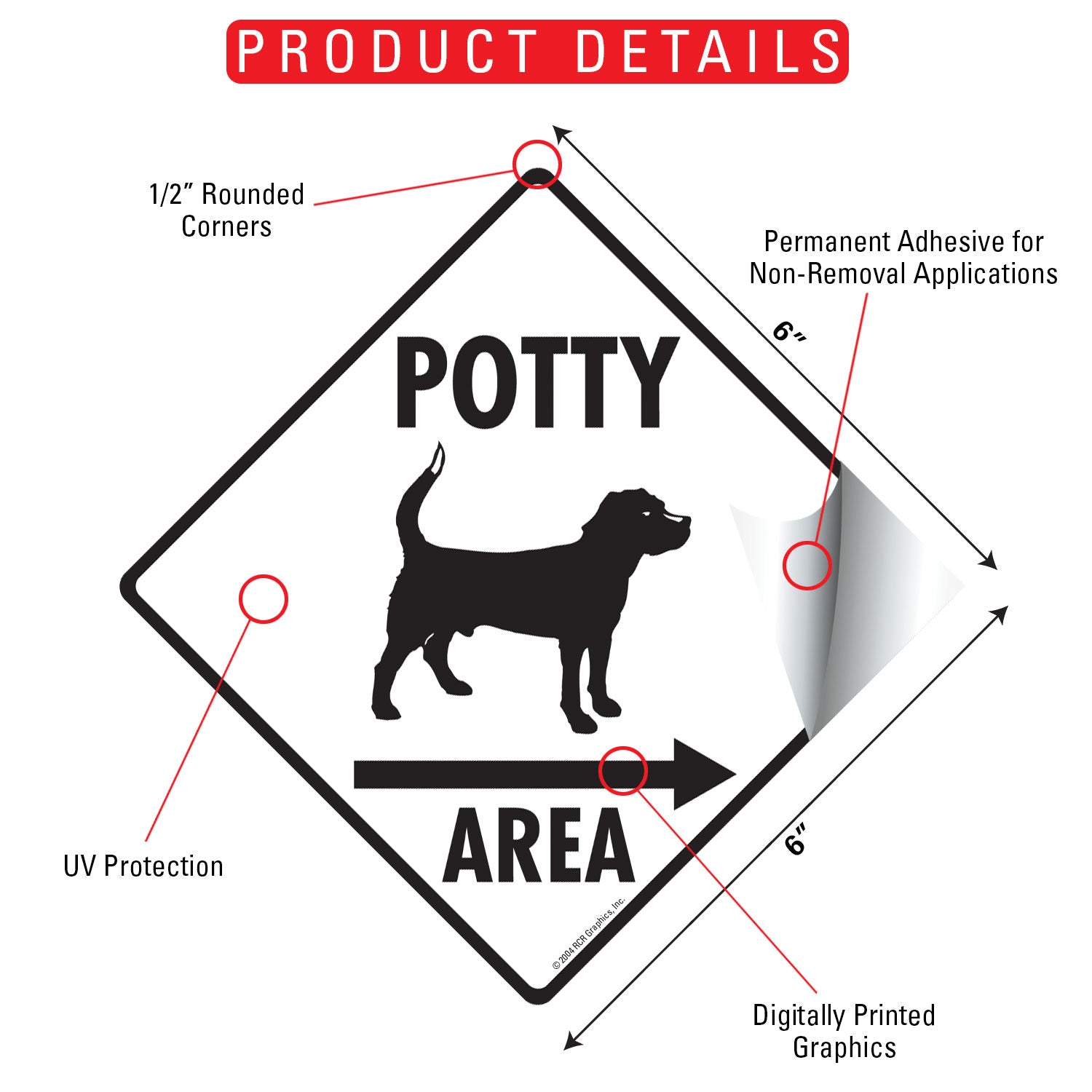 Potty Area with Dog Standing and Right Arrow Signs or Sticker - 0