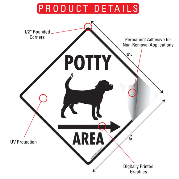 Potty Area with Dog Standing and Right Arrow Signs or Sticker