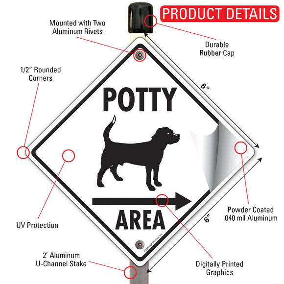 Potty Area with Dog Standing and Right Arrow Signs or Sticker