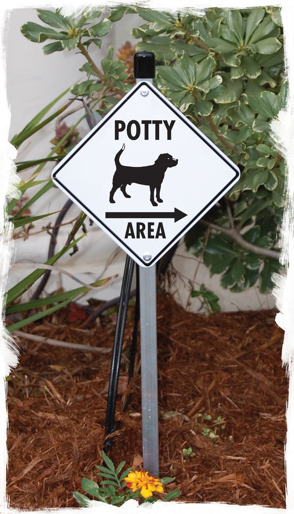 Potty Area with Dog Standing and Right Arrow Signs or Sticker