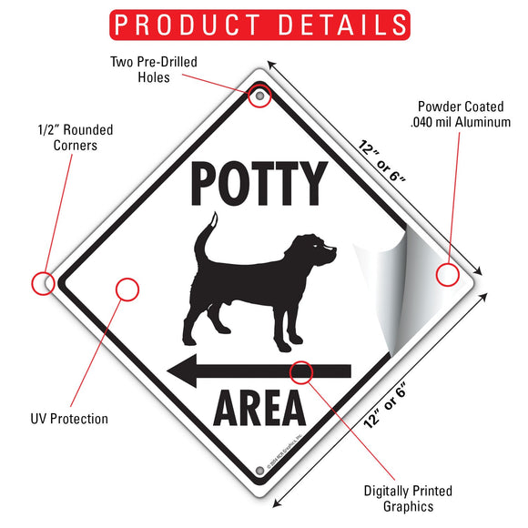 Potty Area with Dog Standing and Left Arrow Signs or Sticker