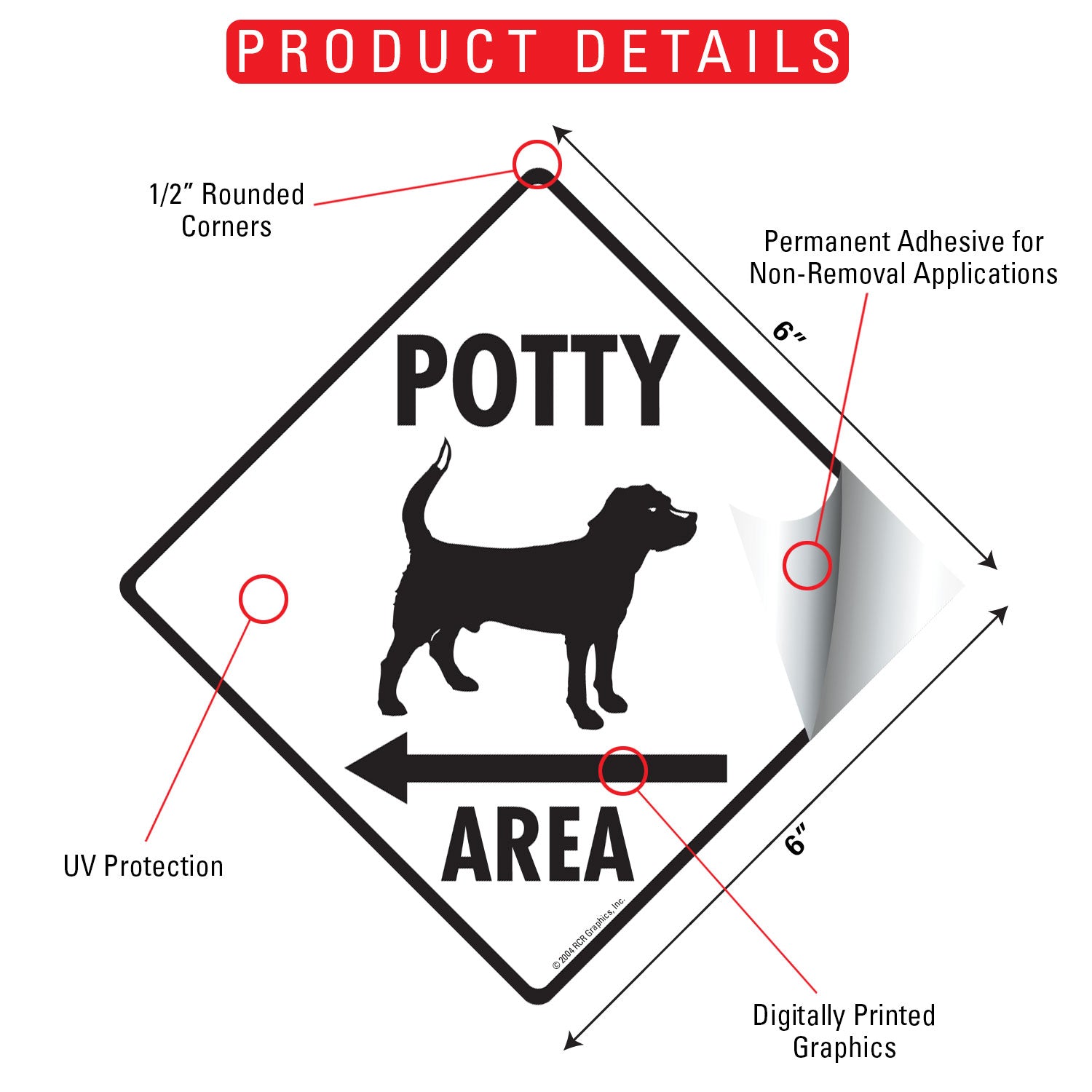 Potty Area with Dog Standing and Left Arrow Signs or Sticker - 0