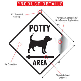Potty Area with Dog Standing and Left Arrow Signs or Sticker - 0