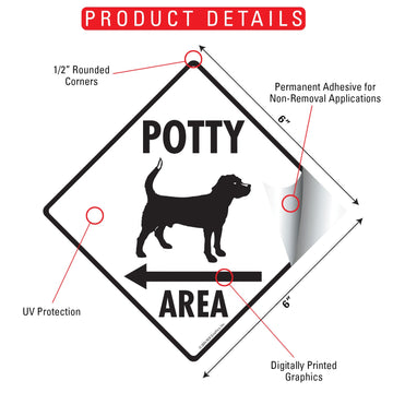 Potty Area with Dog Standing and Left Arrow Signs or Sticker - 0