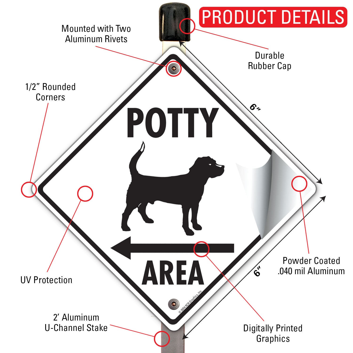 Potty Area with Dog Standing and Left Arrow Signs or Sticker