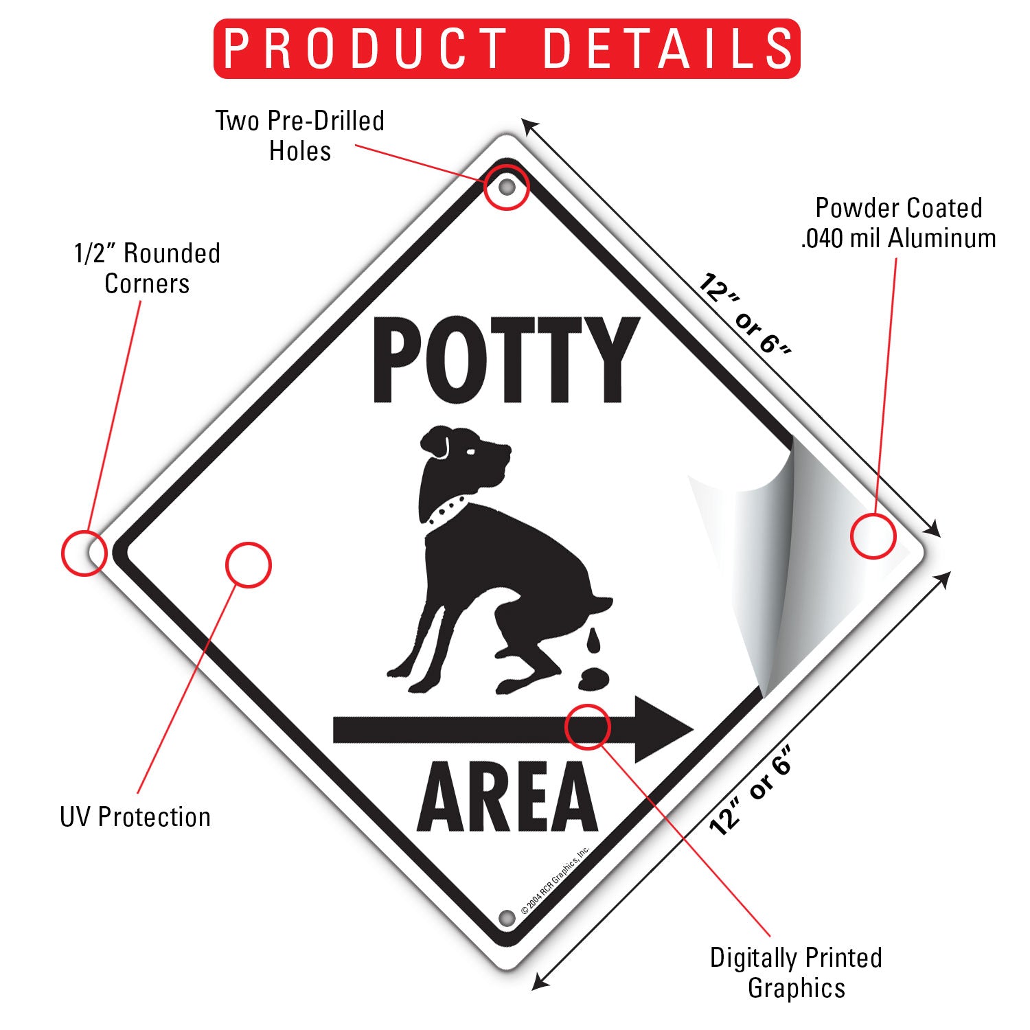 Potty Area with Dog Pooping and Right Arrow Signs or Sticker