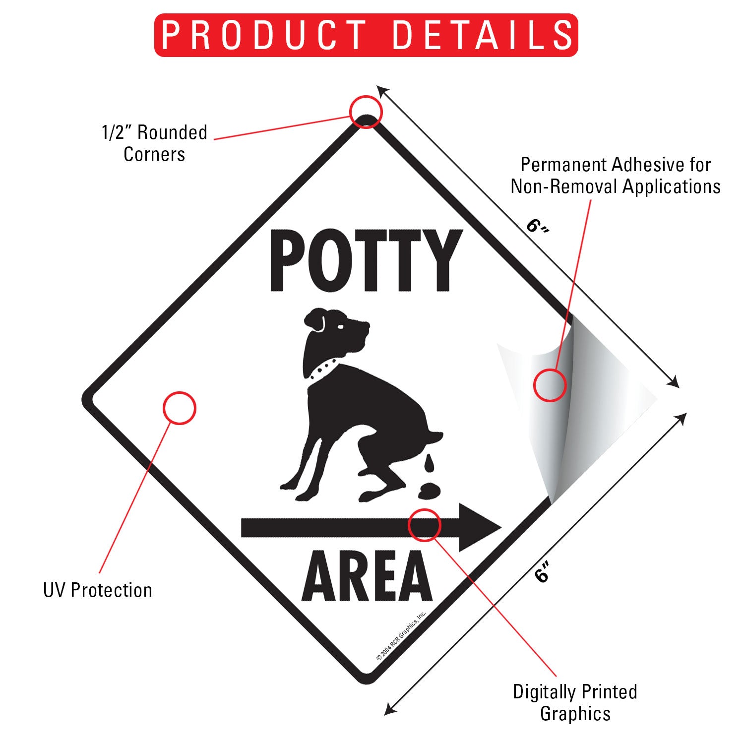 Potty Area with Dog Pooping and Right Arrow Signs or Sticker - 0
