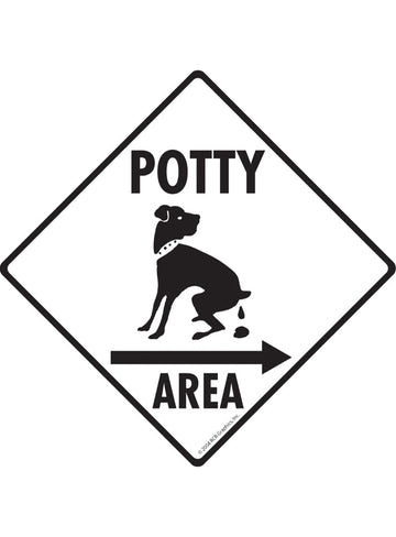 Potty Area with Dog Pooping Exterior Aluminum Dog Pooping Sign or Vinyl Sticker