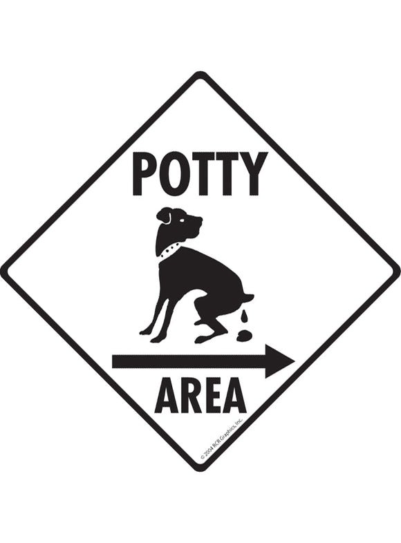 Potty Area with Dog Pooping Exterior Aluminum Dog Pooping Sign or Vinyl Sticker