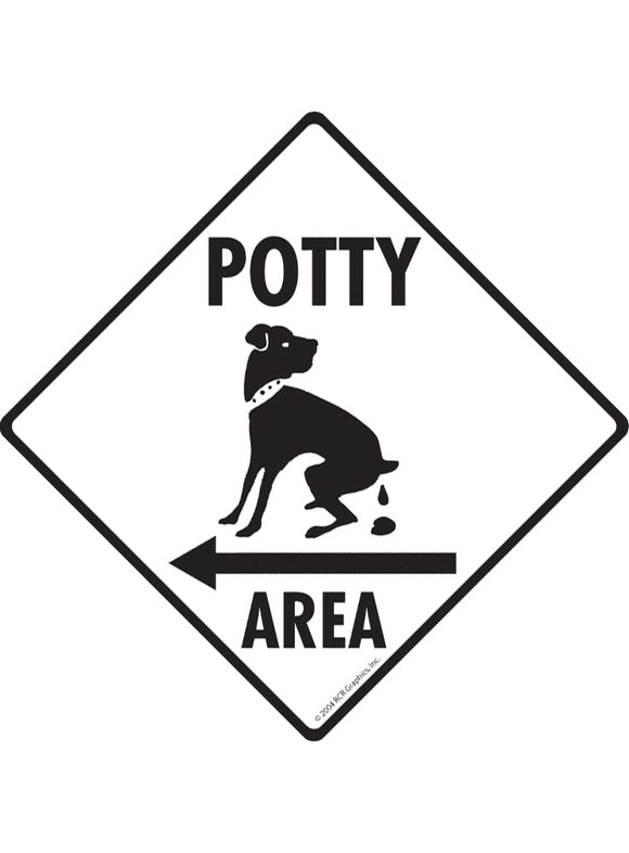 Potty Area with Dog Pooping Exterior Aluminum Dog Pooping Sign or Vinyl Sticker