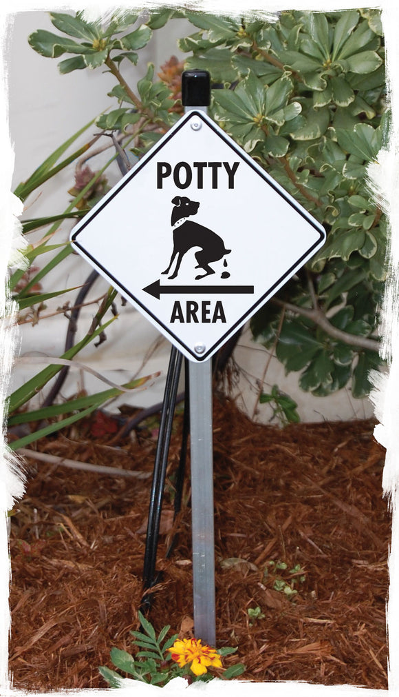 Potty Area With Dog Pooping and Left Arrow Signs or Sticker