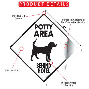 Potty Area with Dog Standing and Behind Hotel Signs or Sticker - 0