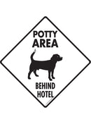 Potty Area with Dog Standing and Behind Hotel Signs or Sticker-1