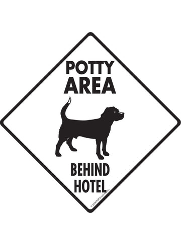 Potty Area with Dog Standing and Behind Hotel Aluminum Signs or Vinyl Sticker