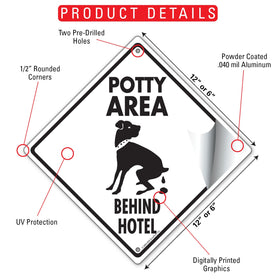 Potty Area with Dog Pooping and Behind Hotel Signs or Sticker - 0