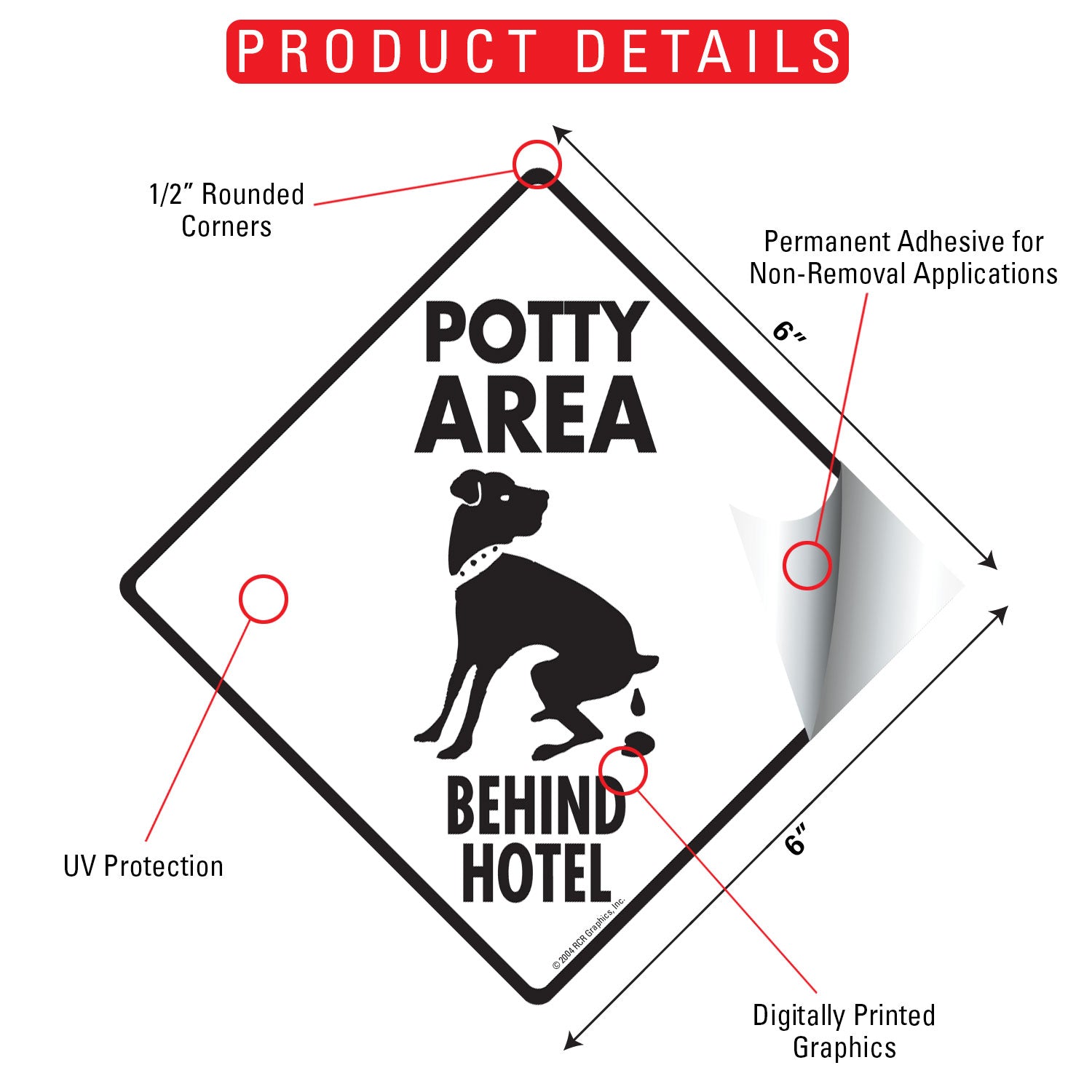 Potty Area with Dog Pooping and Behind Hotel Signs or Sticker