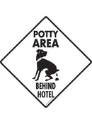 Potty Area with Dog Pooping and Behind Hotel Signs or Sticker-1