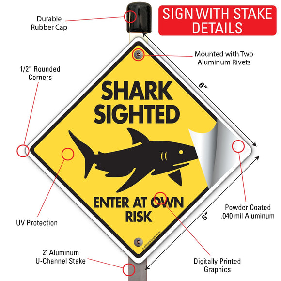 Shark Sighted - Enter at Own Risk Signs or Sticker