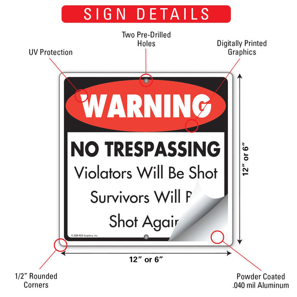 Warning! No Trespassing on Property Signs or Sticker