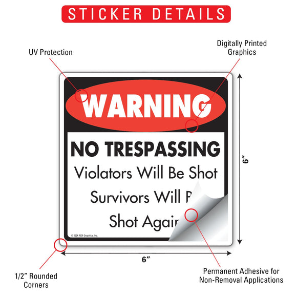 Warning! No Trespassing on Property Signs or Sticker