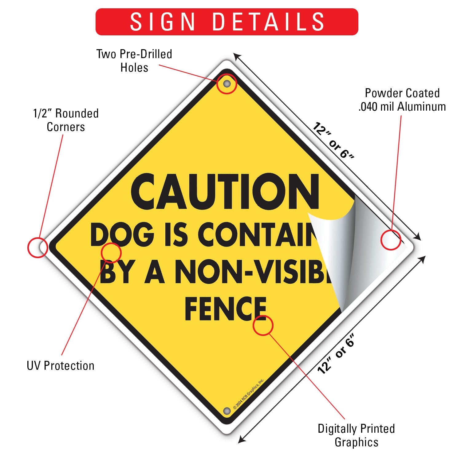 Caution! Dog Contained Non-Visible Fence Signs or Sticker