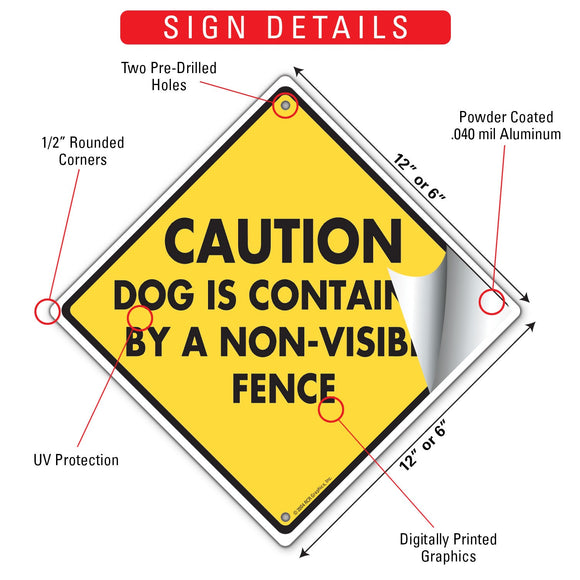Caution! Dog Contained Non-Visible Fence Signs or Sticker