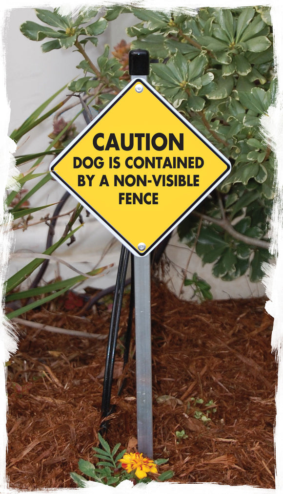 Caution! Dog Contained Non-Visible Fence Signs or Sticker
