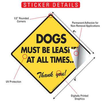 Dogs Must Be Leashed Signs or Sticker - 0