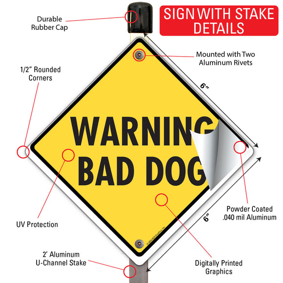 Warning Bad Dog Signs or Sticker