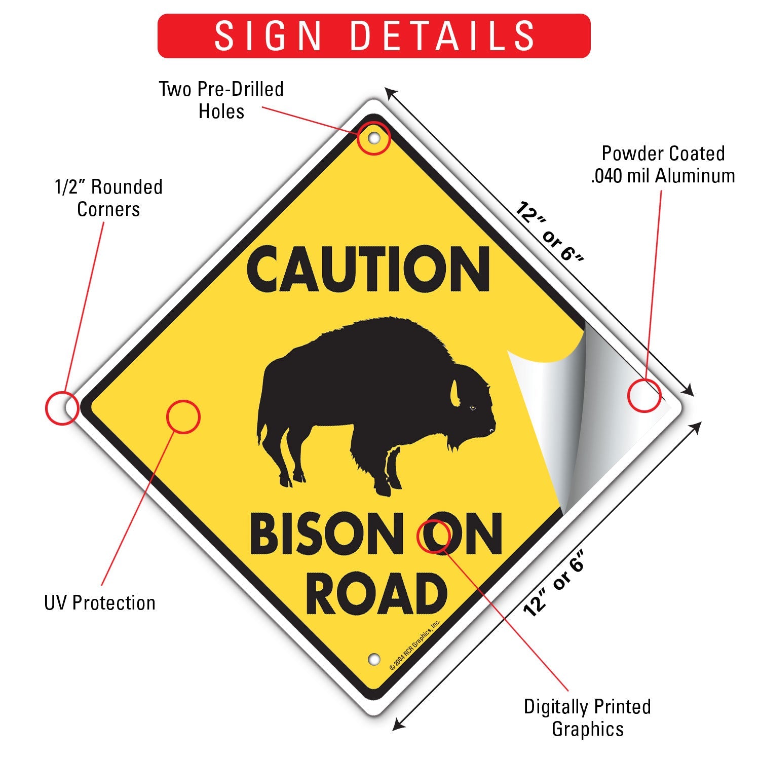 Caution! Bison On Road Signs or Sticker
