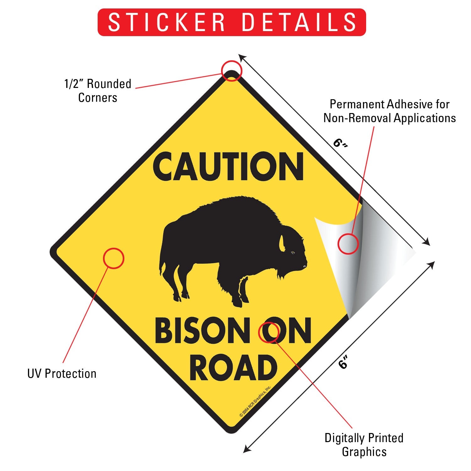 Caution! Bison On Road Signs or Sticker - 0