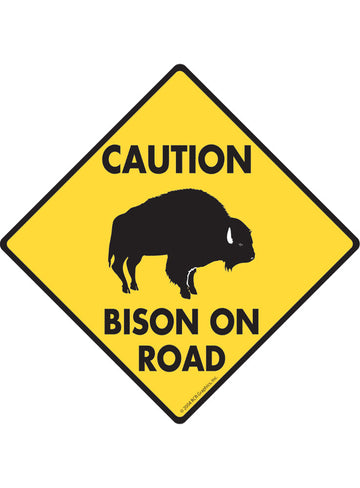 Caution Bison On Road Sign or Sticker