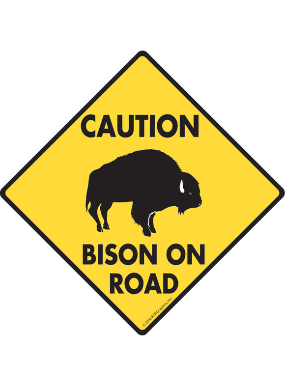 Caution Bison On Road Sign or Sticker
