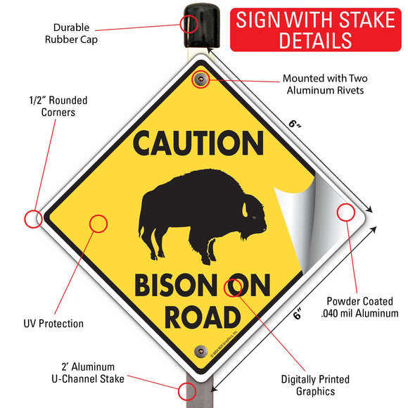Caution! Bison On Road Signs or Sticker
