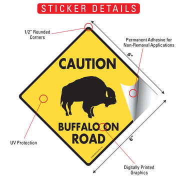 Caution Buffalo On Road Aluminum Sign or Vinyl Sticker - Weatherproof Warning - 0