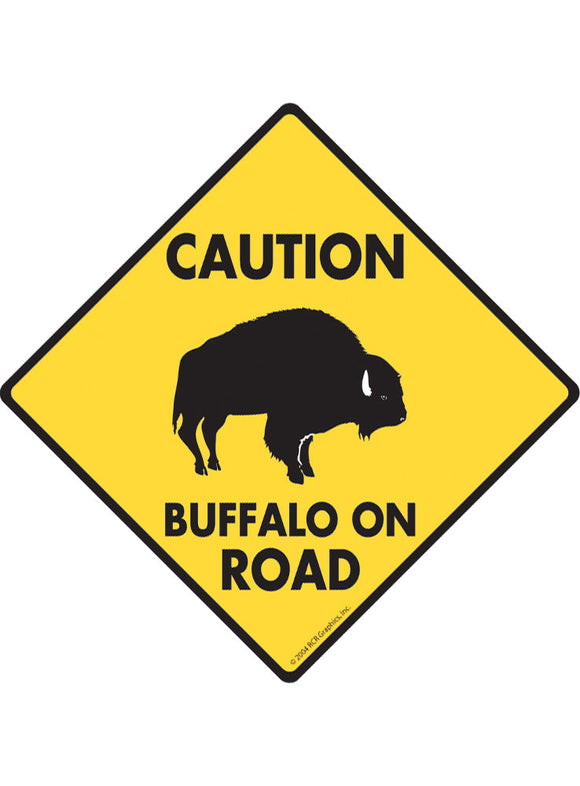 Caution Buffalo On Road Sign or Sticker