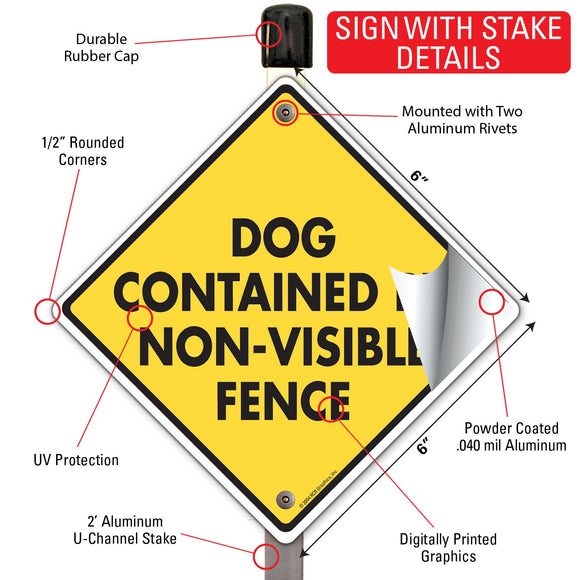 Dog Contained Non-Visible Fence Signs or Sticker