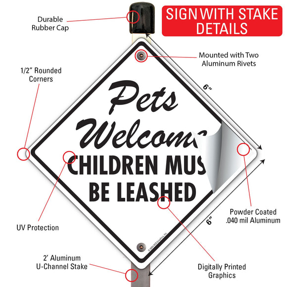 Pets Welcome - Children Must Be Leashed Signs or Sticker