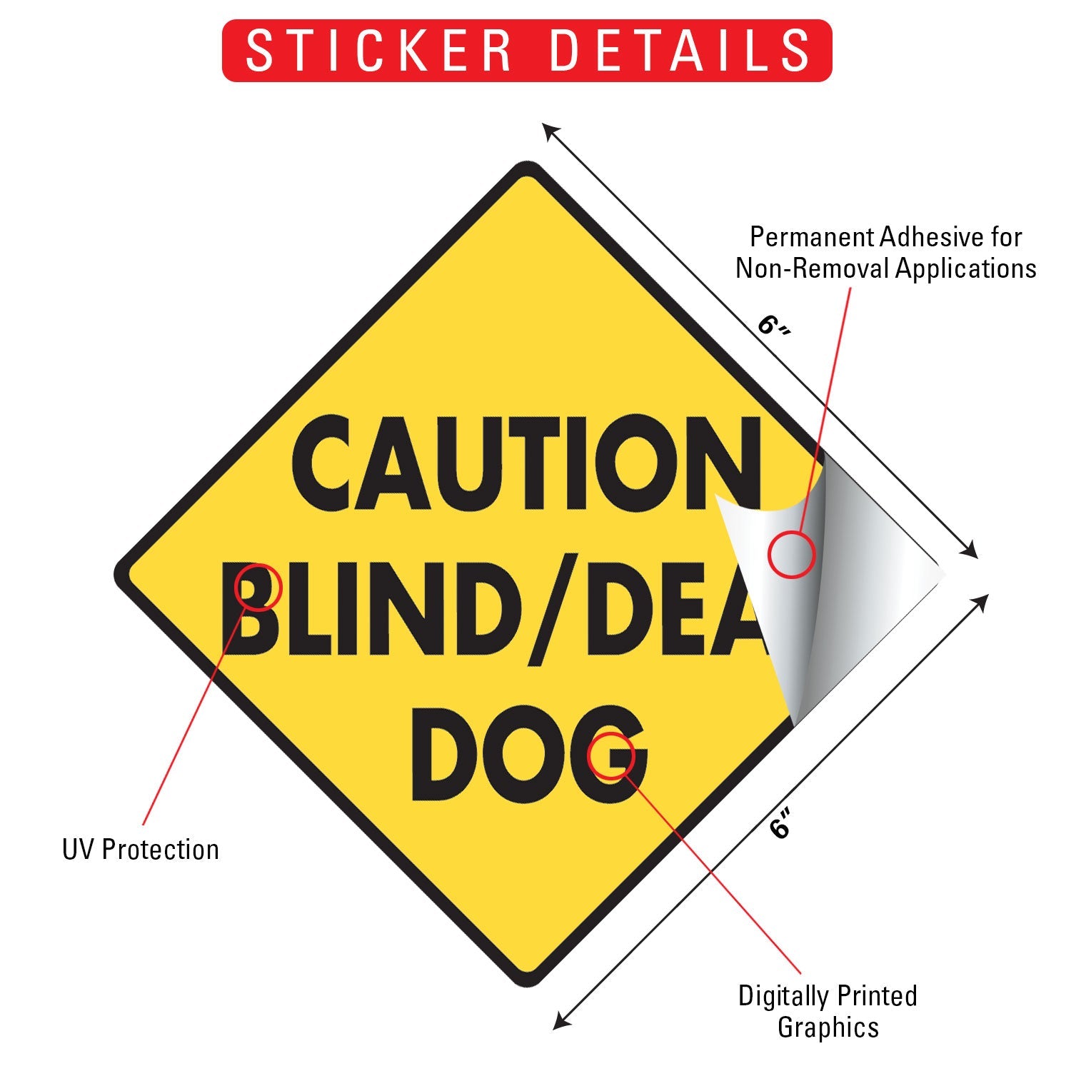 Caution! Blind & Deaf Dog Signs or Sticker - 0