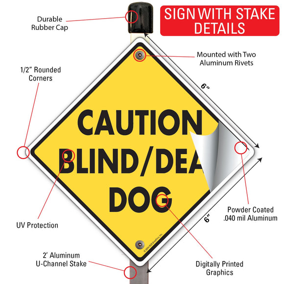 Caution! Blind & Deaf Dog Signs or Sticker
