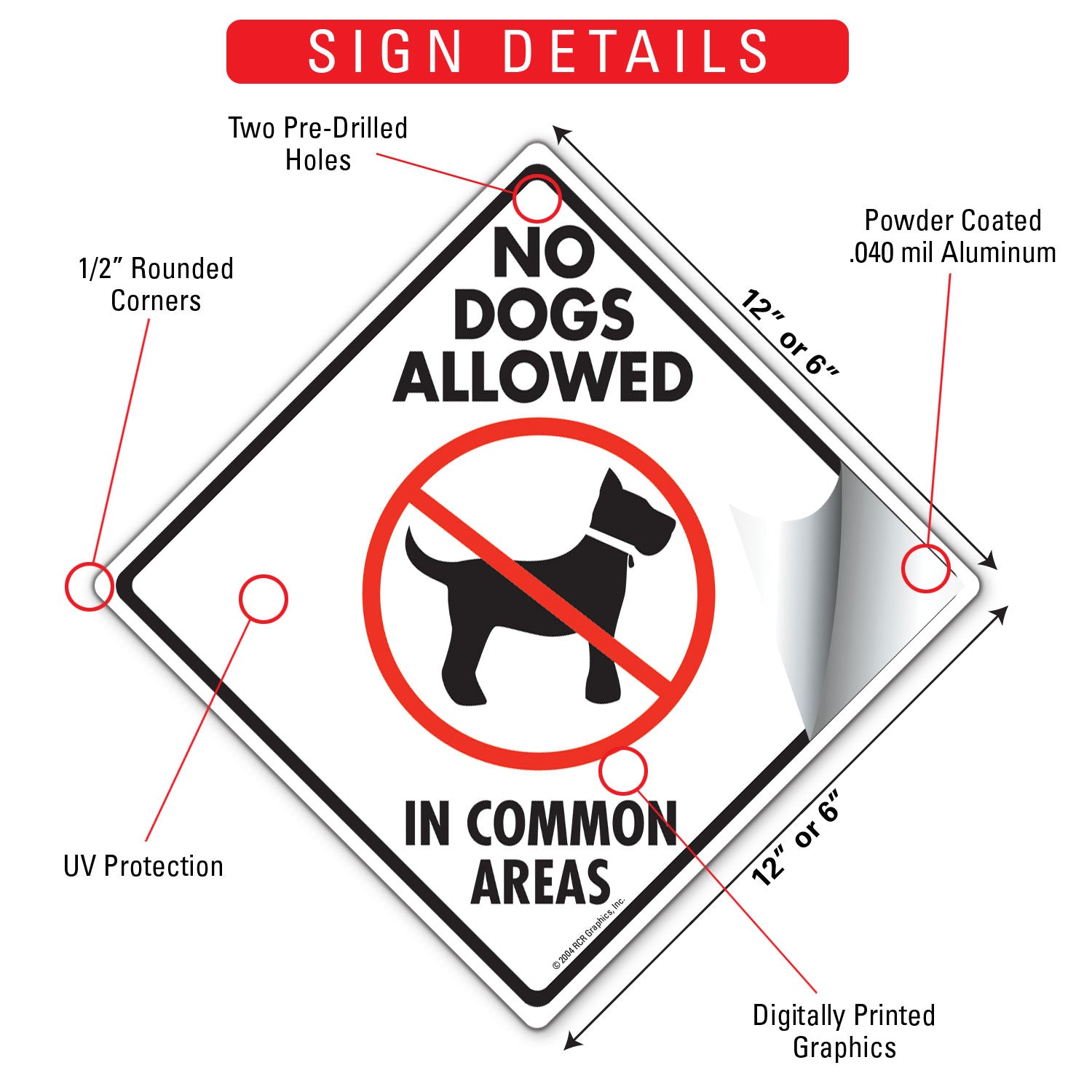 No Dogs Allowed in Common Areas Signs or Sticker
