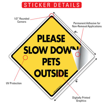Please Slow Down Pets Outside Aluminum Sign or Vinyl Sticker - Weatherproof Yard - 0