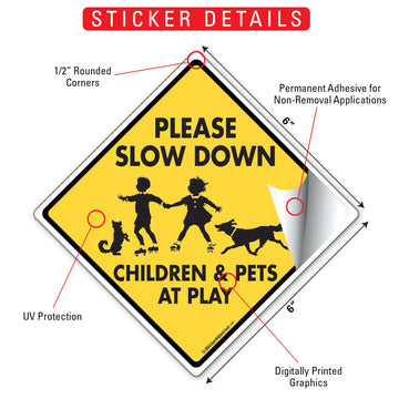 Please Slow Down Children Pets At Play Aluminum Sign or Vinyl Sticker - Weatherproof Yard - 0