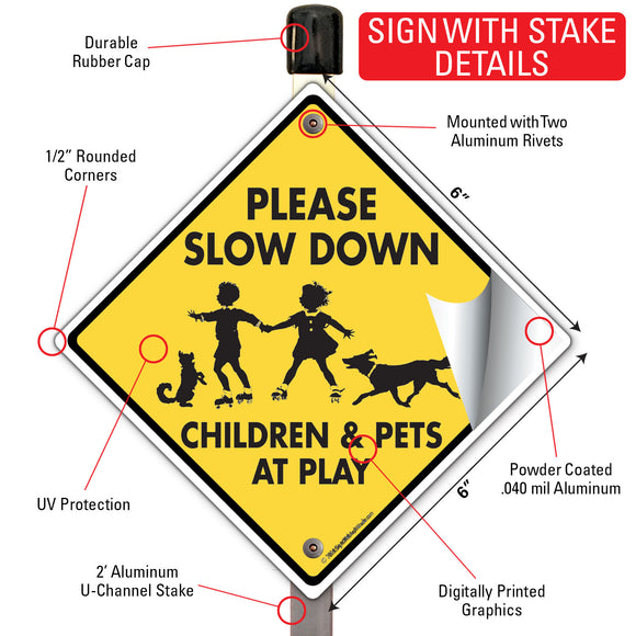Please Slow Down - Children & Pets At Play Dog Signs or Sticker